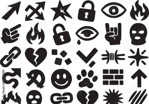 Grunge Icon Set: Bold Vector Symbols for Edgy Design