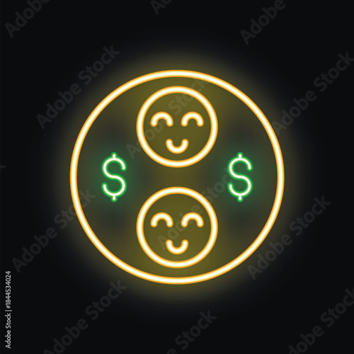 Glowing neon icon representing the correlation between happy customers and increased sales and profit