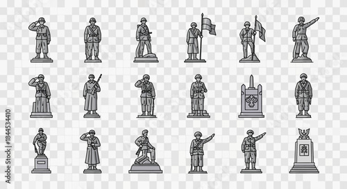 Collection of Soldier Memorial Statues in Vector Illustration.
