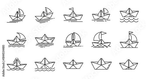 Collection of Paper Boat Illustrations in Various Styles.
