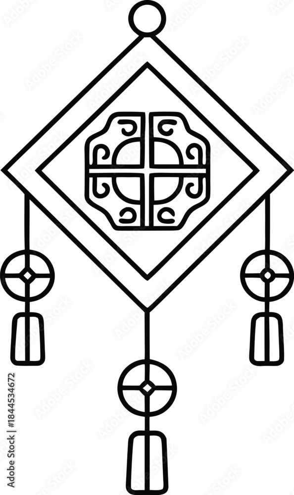 Fototapeta premium lunar new year protection amulet outline vector illustration on transparent background