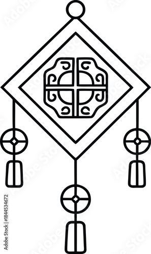 lunar new year protection amulet outline vector illustration on transparent background