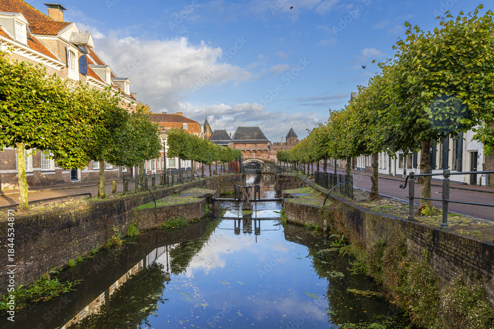 Fototapeta premium view of the river and the old town of the city Amersfoort in The Netherlands. Canal with a view of there old fortress