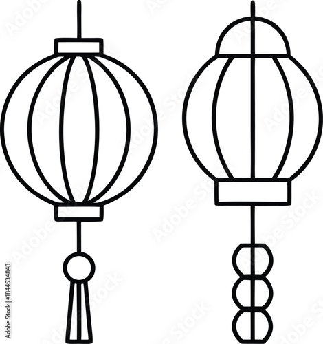 lunar new year sky lantern outline vector illustration on transparent background