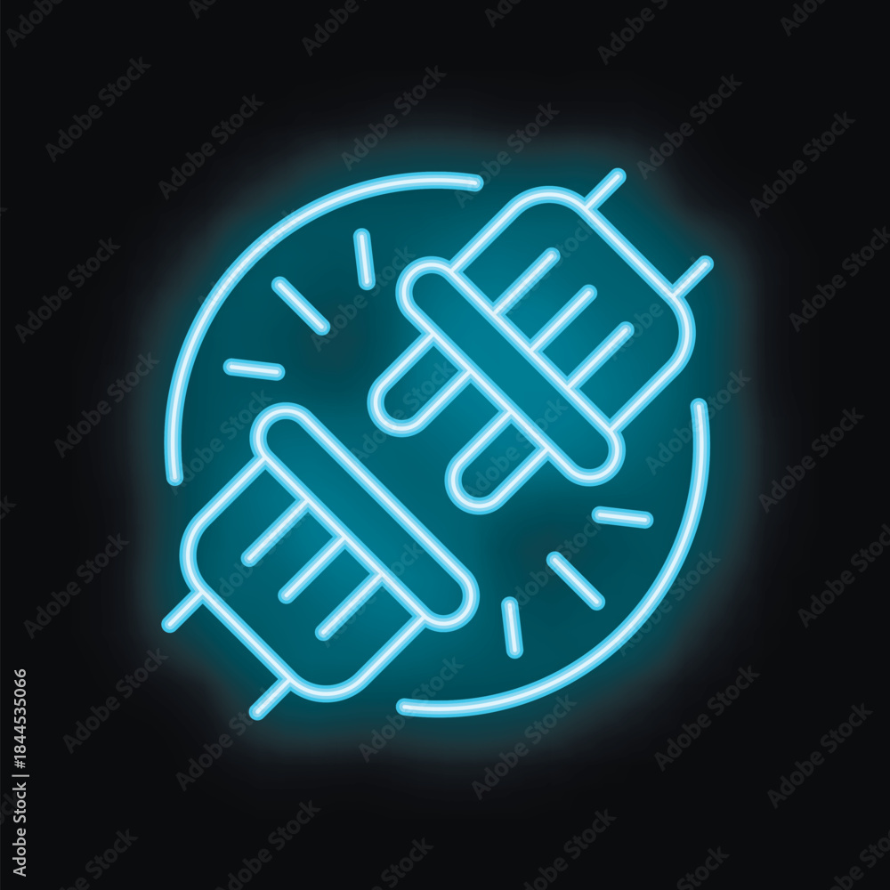 Obraz premium Neon sign showing two electric plugs connecting, symbolizing energy and power