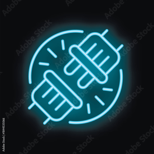 Neon sign showing two electric plugs connecting, symbolizing energy and power