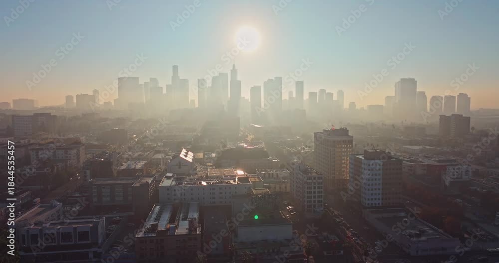 custom made wallpaper toronto digitalStunning aerial silhouette shot at Sunrise over Downtown Los Angeles emerge from fog with golden morning light