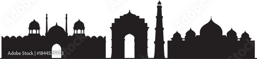 Delhi India skyline silhouette. design Vector black silhouette