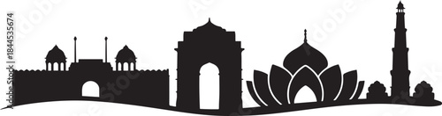 Delhi India skyline silhouette. design Vector black silhouette