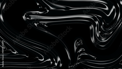 Abstract flowing dark liquid texture with metallic silver highlights creating a mesmerizing and dynamic visual effect of liquid metal or oil