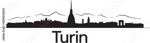 Turin logo with skyline. design Vector black silhouette