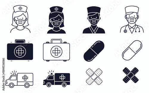 Medical professionals and emergency response icons