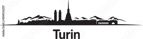 Turin logo with skyline. design Vector black silhouette
