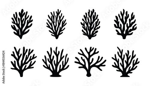  Collection of black silhouettes of various coral branch shapes vector design