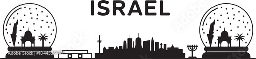 Israel, city skyline silhouette in snow globe. design Vector black silhouette
