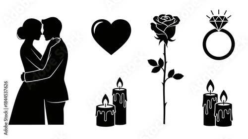 Silhouette of a loving couple vector illustration of man and woman people with heart romance art design