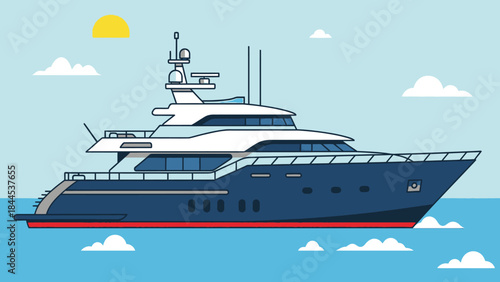 A luxury white yacht and a large passenger cruise ship sail on the blue ocean water