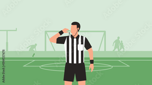 Cartoon illustration vector of a businessman with a laptop and phone watching a soccer team competition in the green office field aiming for a success goal