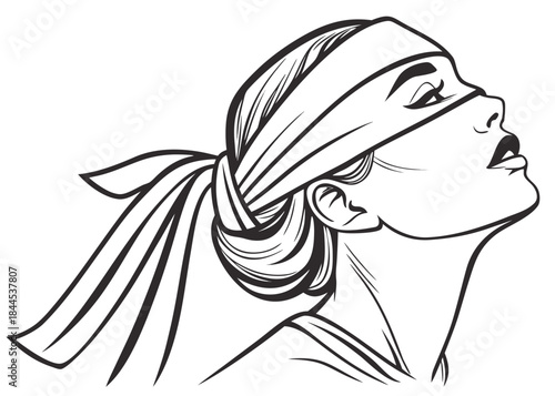 Woman with blindfold covering her eyes in a stylish pose