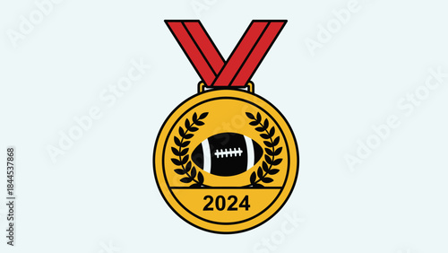 Triumphant Football Medal: A symbol of victory and achievement, a golden medal displaying a football, the year 2024, and the dedication of winning. The red ribbon adds an element of pride and honour.