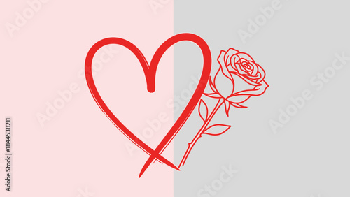 Love and beauty: A captivating illustration featuring a delicate heart intertwining with a vibrant rose, symbolizing the essence of love and beauty.