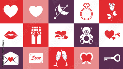 Symbolic Elements of Affection: A visual symphony of love symbols and Valentine's Day elements, creating a captivating design. 