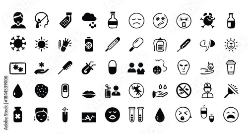 Sickness Vector Icons Set – Illness, Symptoms and Medical Care Concepts