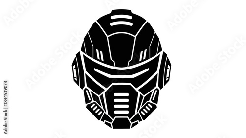 Futuristic Black Robot Helmet Graphic Design Icon Symbol Minimalist Vector Art