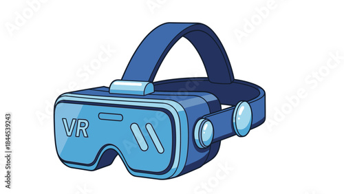 Illustration of a futuristic blue virtual reality headset for immersive gaming and entertainment