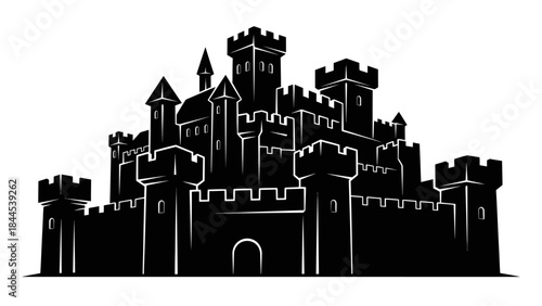 Imposing Medieval Castle Silhouette Vector Graphics Emblem of Power and History