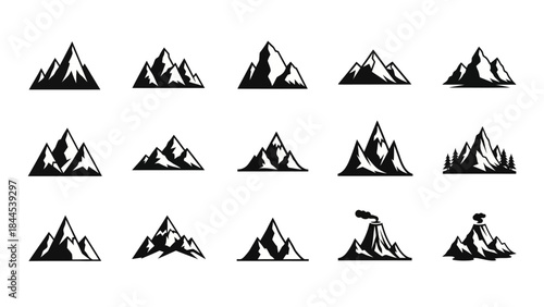 Collection of Vector Black and White Mountain Icons for Design Projects