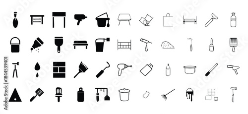 Painting Vector Icons Set – Home Improvement, Wall Painting and Decorating Tools