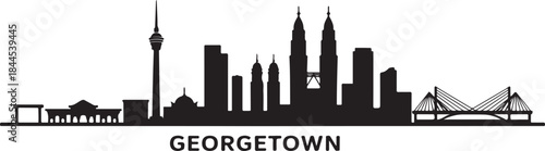 Georgetown with Malaysia City Skyline Silhouette. design Vector black silhouette