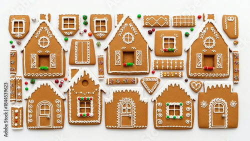 Colorful gingerbread house pattern seamless Christmas decoration