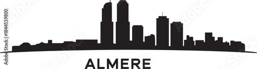 Almere Skyline with Netherlands Cityscape, and Urban Panorama. design Vector black silhouette