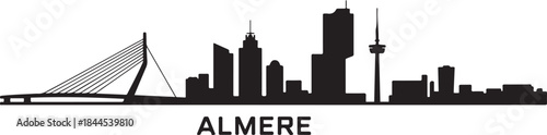 Almere Skyline with Netherlands Cityscape, and Urban Panorama. design Vector black silhouette
