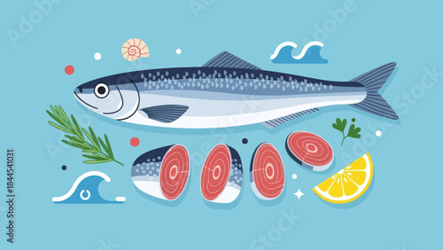 Freshly Prepared Seafood with Fish Ceviche and Lemon Wedges on a Bright Blue