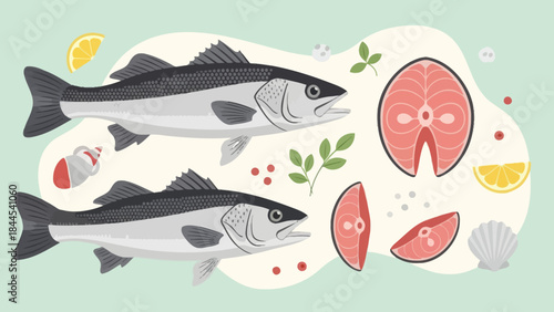 Freshly Caught Fish and Seafood Ingredients for Cooking Preparation