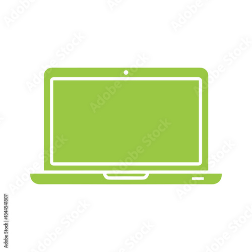 Simple green laptop icon on white background