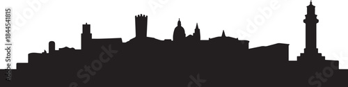 Genoa Skyline Silhouette with Italian. design Vector black silhouette