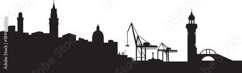 Genoa Skyline Silhouette with Italian. design Vector black silhouette