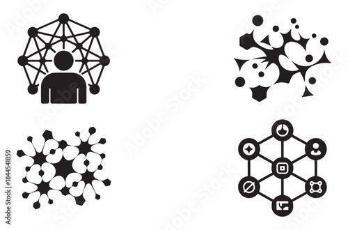 Decentralized Network Silhouette Vector Icon Set, Blockchain, Distributed System and Web3 Technology Design