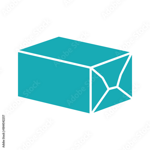 Damaged teal colored box with broken corner