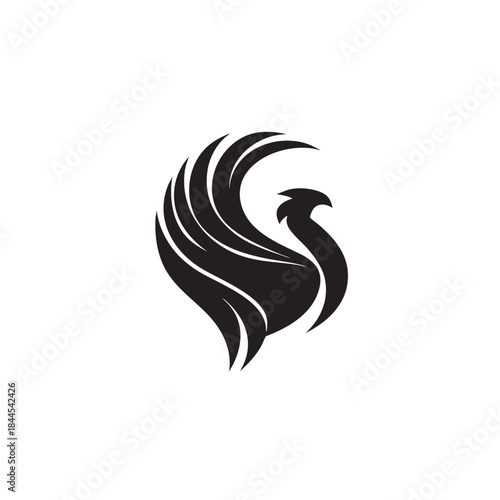 Stylized silhouette of a mythical bird forming an abstract shape on a white background