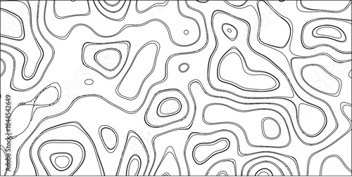Abstract black and white line art pattern resembling topographic contours or organic blobs with thick black outlines on a white background