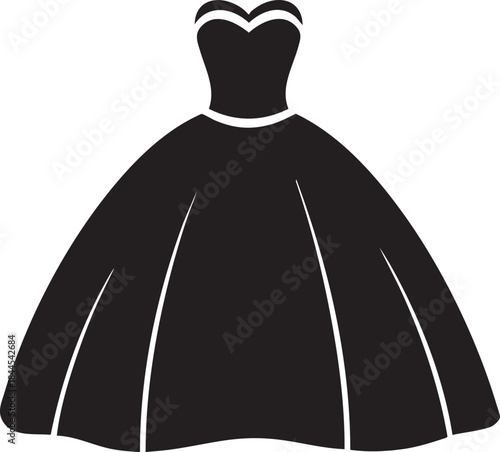 Black and white dress with heart-shaped neckline and flared skirt