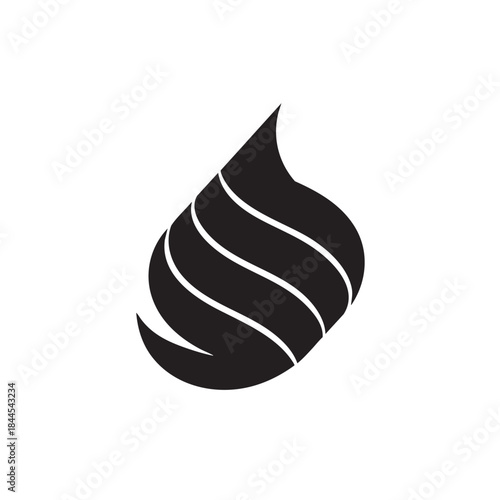 Stylized black abstract shape suggests swirling cream or a dynamic drop