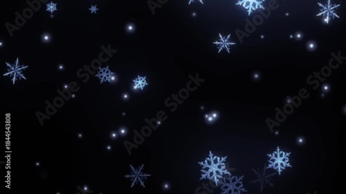 The snow crystals in the black background.