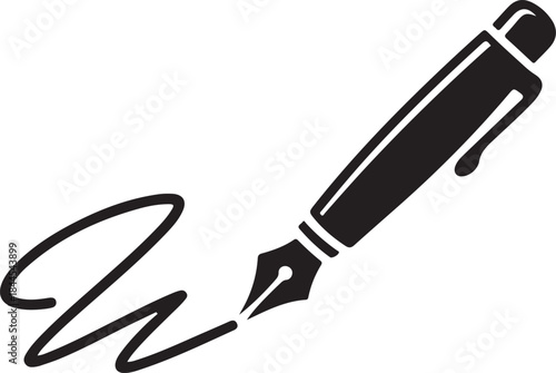 Black fountain pen with ink stroke on white background writing
