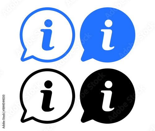 “information icons in speech bubble, blue and black vector design styles”